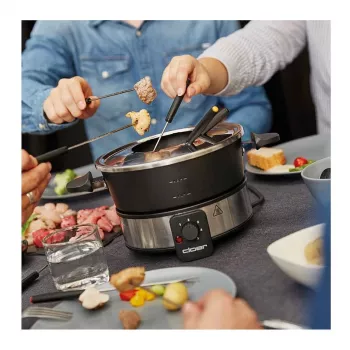 Cloer 6679 Elektrisches Fondue-Set 1000W Schwarz Edelstahltopf 8 Gabeln
