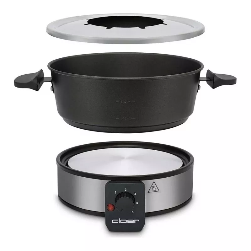 Cloer 6679 Elektrisches Fondue-Set 1000W Schwarz Edelstahltopf 8 Gabeln