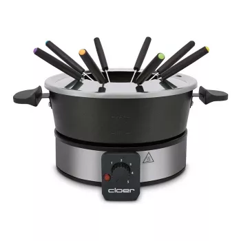 Cloer 6679 Elektrisches Fondue-Set 1000W Schwarz Edelstahltopf 8 Gabeln
