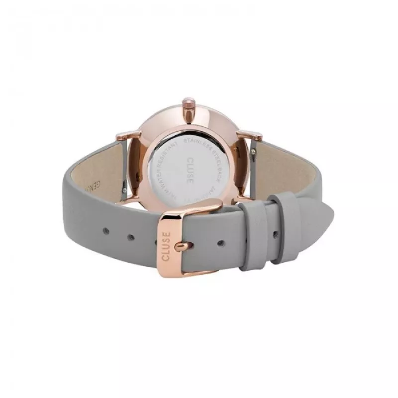 CLUSE Damenuhr CL30049 33 mm Roségold Edelstahlgehäuse graues Lederarmband
