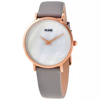 CLUSE Damenuhr CL30049 33 mm Roségold Edelstahlgehäuse graues Lederarmband