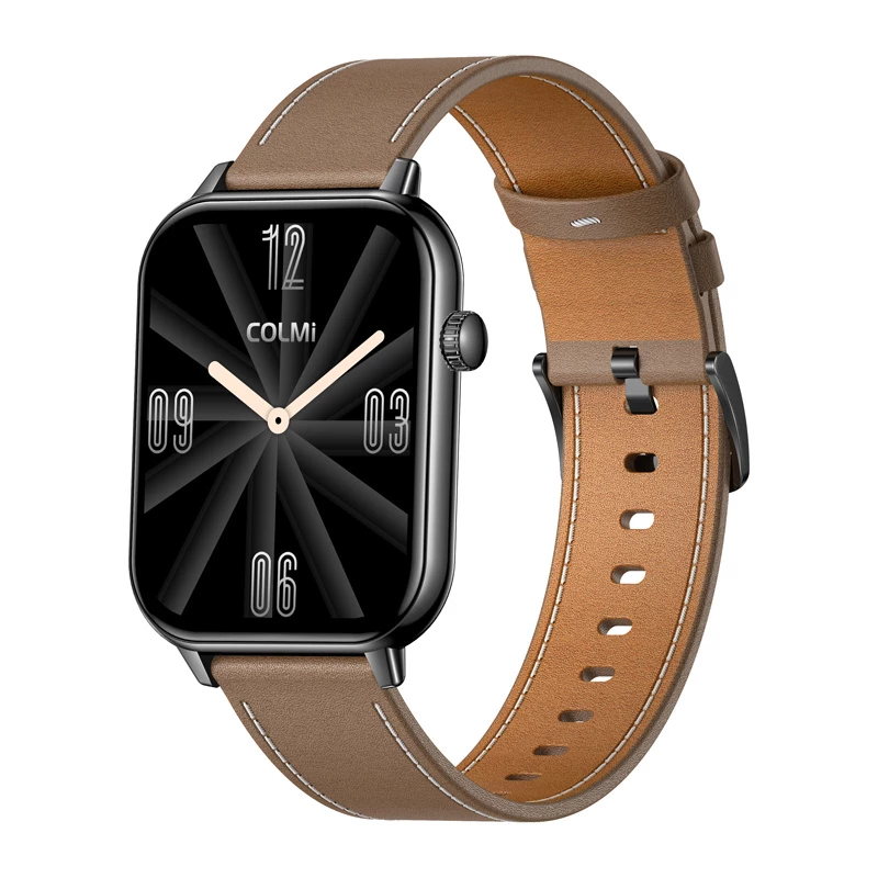 COLMI C28 Smartwatch – Schwarz + Braunes Lederarmband