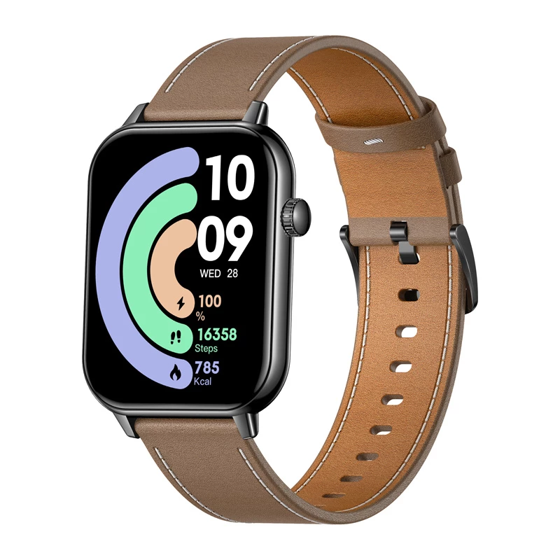 COLMI C28 Smartwatch – Schwarz + Braunes Lederarmband