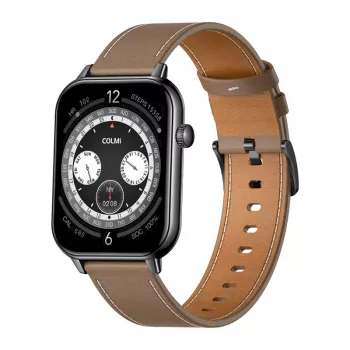 COLMI C28 Smartwatch – Schwarz + Braunes Lederarmband