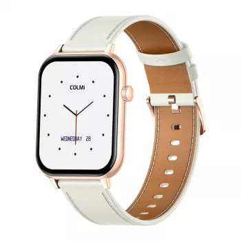 COLMI C28 Smartwatch in Gold mit weißem Lederarmband