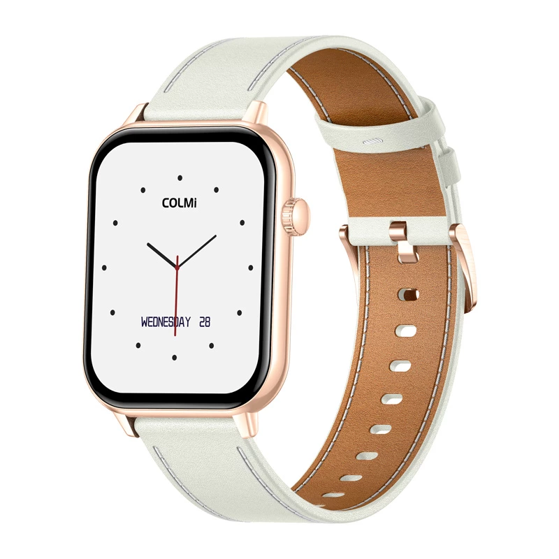 COLMI C28 Smartwatch in Gold mit weißem Lederarmband
