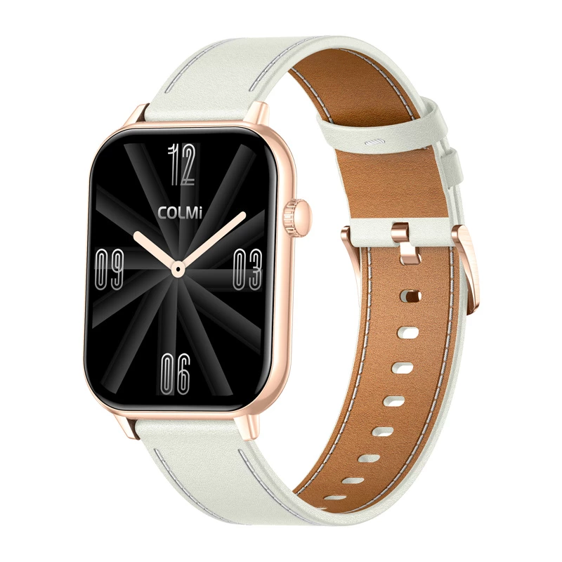 COLMI C28 Smartwatch in Gold mit weißem Lederarmband