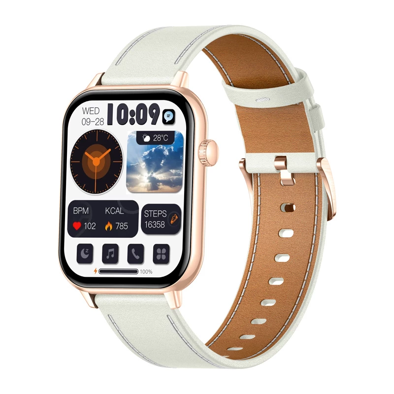 COLMI C28 Smartwatch in Gold mit weißem Lederarmband