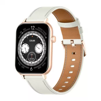 COLMI C28 Smartwatch in Gold mit weißem Lederarmband