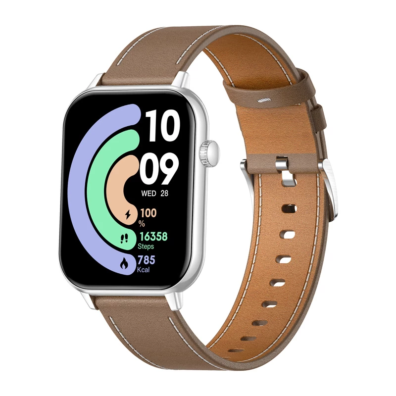 COLMI C28 Smartwatch – Silber + braunes Lederarmband