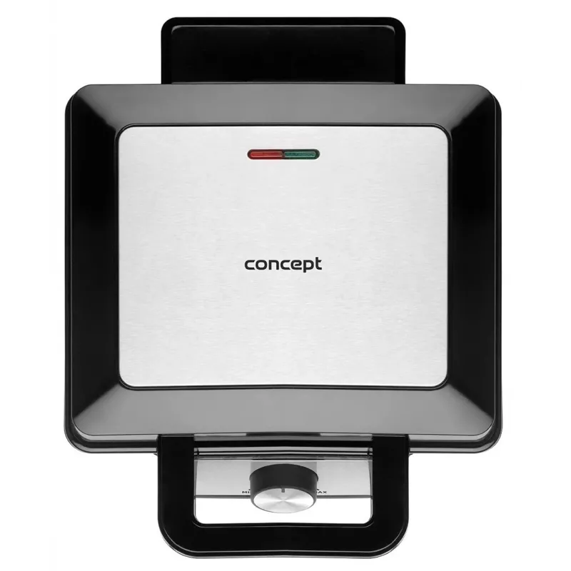 CONCEPT VF3060 Waffeleisen 1400 W, 2 quadratische Waffeln, antihaftbeschichtete herausnehmbare Platten, einstellbarer Thermostat, Schwarz/Edelstahl