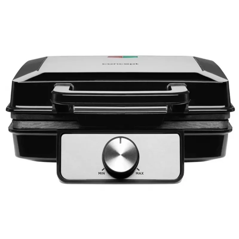 CONCEPT VF3060 Waffeleisen 1400 W, 2 quadratische Waffeln, antihaftbeschichtete herausnehmbare Platten, einstellbarer Thermostat, Schwarz/Edelstahl