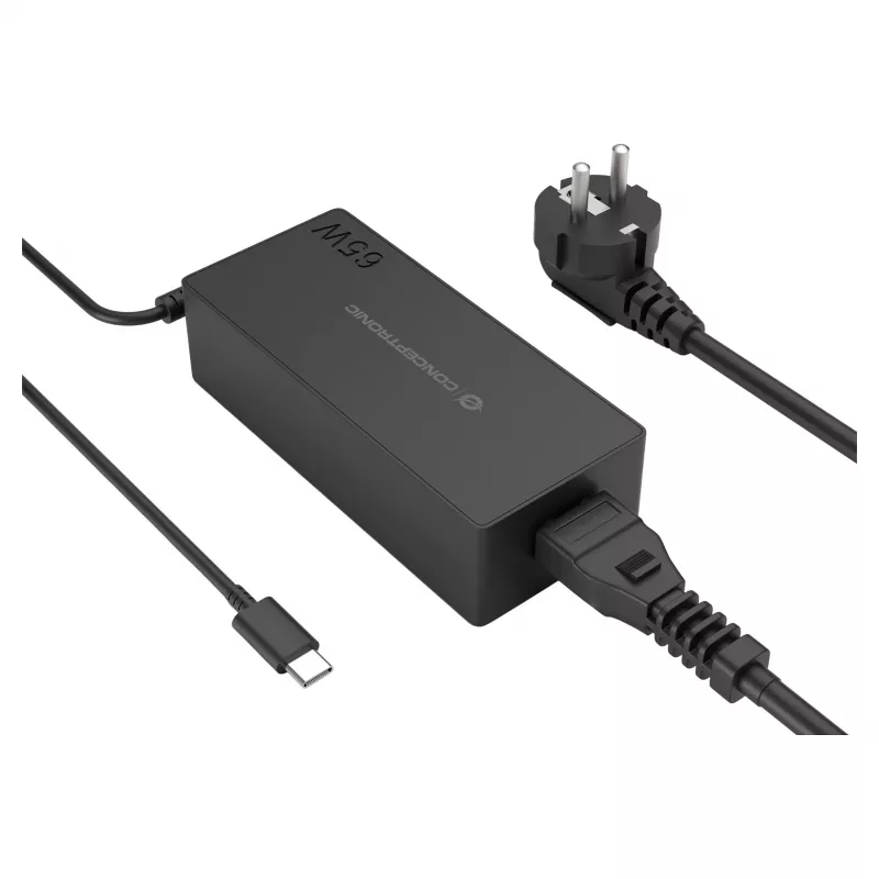 CONCEPTRONIC 65W GaN USB-C Ladegerät, 1 Port, PD3.0/PPS, Schwarz