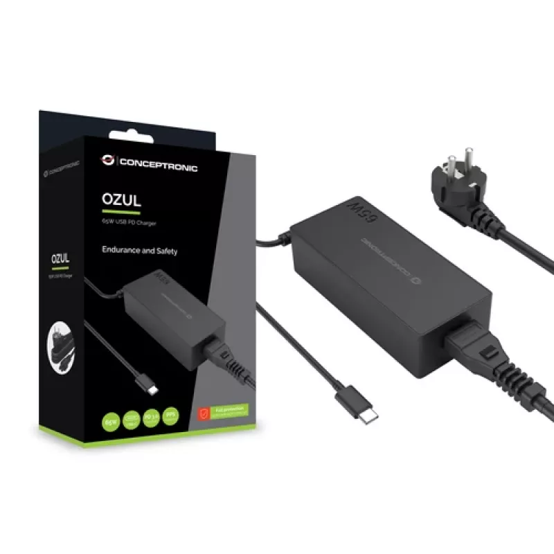 CONCEPTRONIC 65W GaN USB-C Ladegerät, 1 Port, PD3.0/PPS, Schwarz