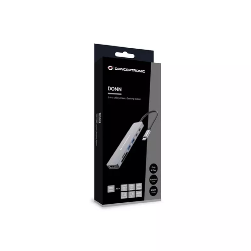 CONCEPTRONIC 7-in-1 USB-C Docking Station mit HDMI, USB-C PD, 2x USB-A, SD- & MicroSD-Kartenleser, 25 cm Kabel, Space Grey