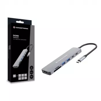 CONCEPTRONIC 7-in-1 USB-C Docking Station mit HDMI, USB-C PD, 2x USB-A, SD- & MicroSD-Kartenleser, 25 cm Kabel, Space Grey