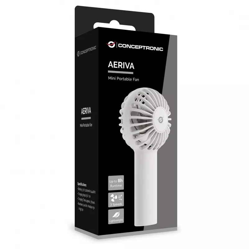 CONCEPTRONIC AERIVA01W Mini Ventilator tragbar Weiß – wiederaufladbar, 3 Geschwindigkeiten, USB-C