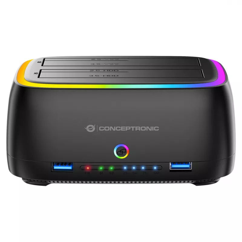 Conceptronic DONN36B 2-Bay SATA HDD/SSD Docking Station, USB 3.0, 2x USB-A, Schwarz