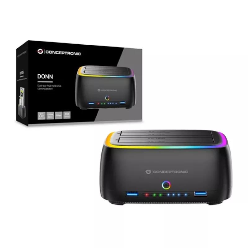 Conceptronic DONN36B 2-Bay SATA HDD/SSD Docking Station, USB 3.0, 2x USB-A, Schwarz