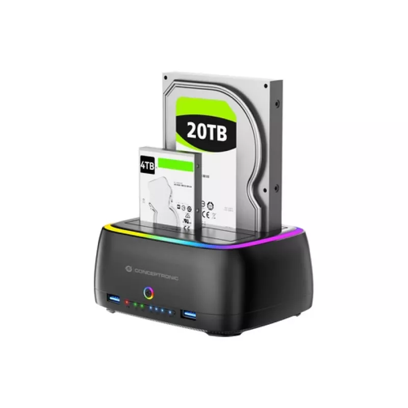 Conceptronic DONN36B 2-Bay SATA HDD/SSD Docking Station, USB 3.0, 2x USB-A, Schwarz