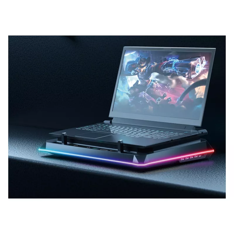 Conceptronic THYIA04B USB-C Laptop Cooling Pad with Phone Holder, 130mm, Dual 125mm Fans, Blue LED, Up to 17 inch