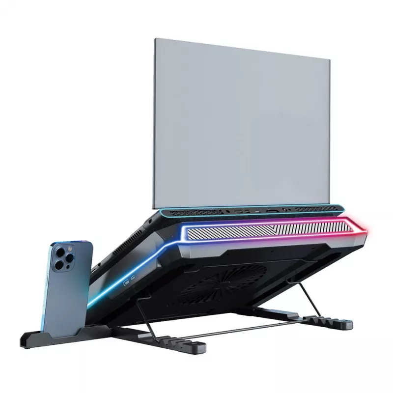 Conceptronic THYIA04B USB-C Laptop Cooling Pad with Phone Holder, 130mm, Dual 125mm Fans, Blue LED, Up to 17 inch