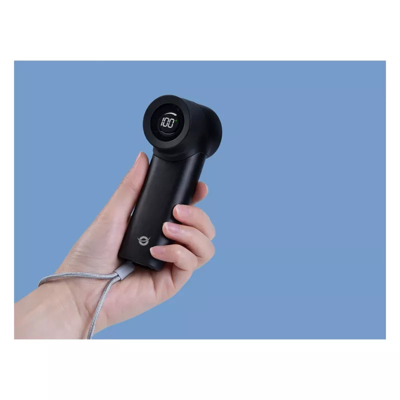 CONCEPTRONIC Turbo Handventilator Schwarz USB-C auf USB-A Aluminium 5V 3-Gang Wiederaufladbar 2000mAh