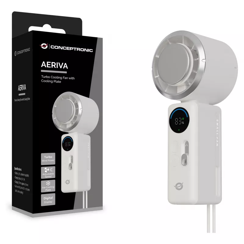 CONCEPTRONIC Turbo Handheld Fan mit Kühlplatte, Creme