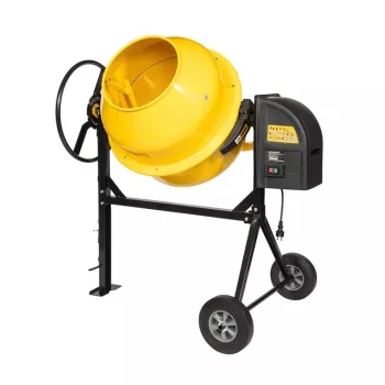 Betonmischer 180L HCM650 850W Elektrischer Trommelmischer mit Stahltrommel, Gusseisen-Zahnkranz, IP44, 2 Vollgummi-Räder, Handrad-Kippvorrichtung