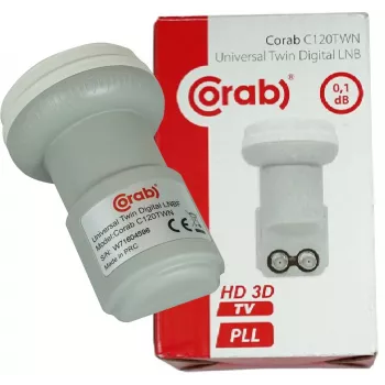 CORAB C120TWN Twin LNB Konverter – 2 Ausgänge, 40 mm Feedhorn, geringes Rauschen 0,1 dB, wetterfest F-Typ