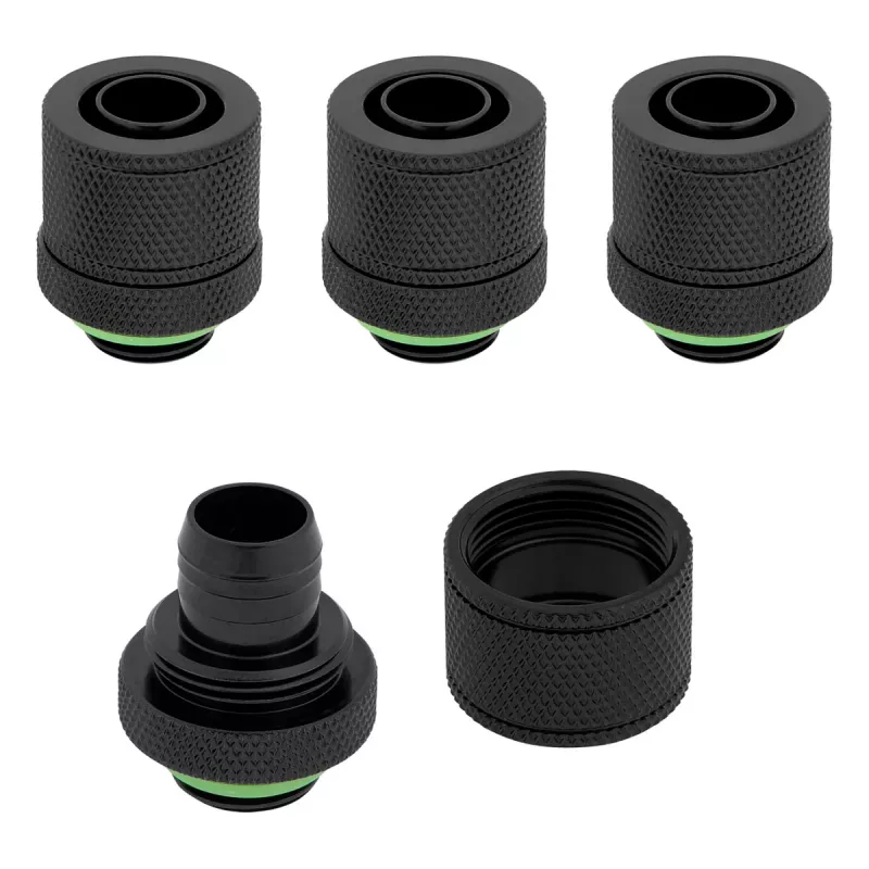 CORSAIR Hydro X Series XF Kompressionsverschraubung, gerade G1/4 Zoll Außengewinde auf 13/10mm Weichschlauch, Schwarz – 4er-Pack