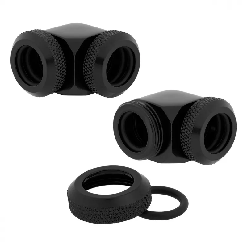 Corsair Hydro X Series XF Hardline Adapter 90 Grad 12mm AD auf 12mm AD Hardtube, 2er-Pack, Schwarz