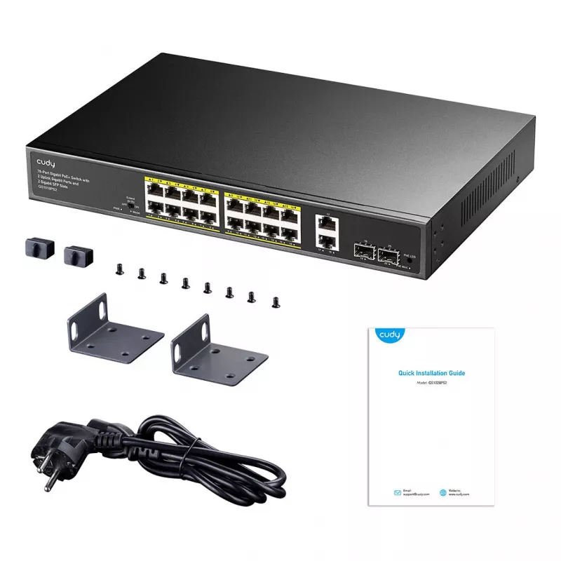 Cudy GS1018PS2 16-Port Gigabit PoE+ Switch mit 2 Uplink-Ports und 2 SFP-Steckplätzen 200W