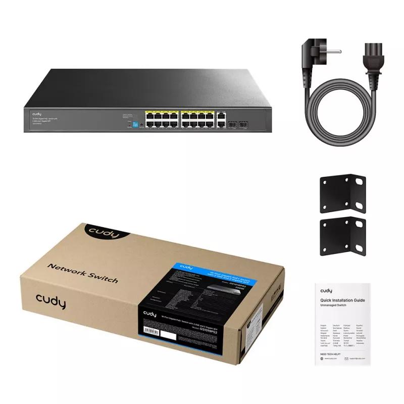 Cudy GS1018PS2 16-Port Gigabit PoE+ Switch mit 2 Uplink-Ports und 2 SFP-Steckplätzen 200W