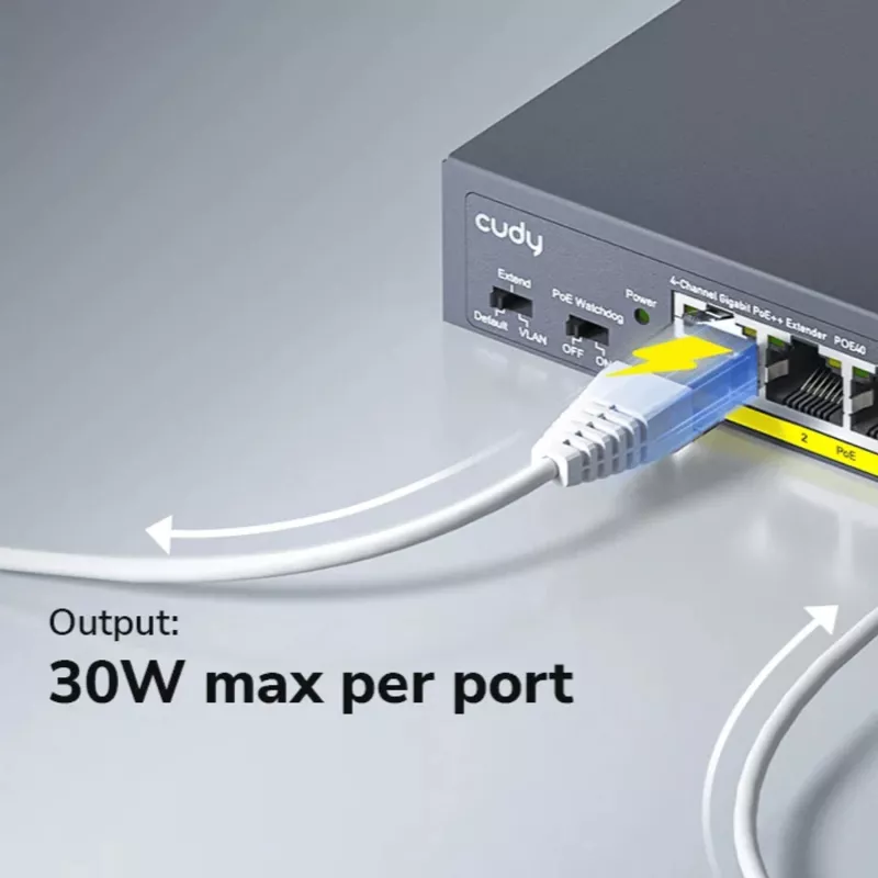 CUDY POE40 4-Port PoE Switch/Extender mit 1 Uplink, 802.3af/at, 250m Extend, Metallgehäuse
