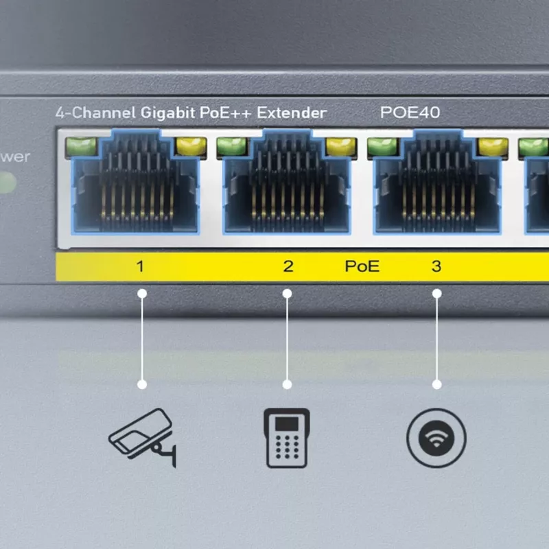 CUDY POE40 4-Port PoE Switch/Extender mit 1 Uplink, 802.3af/at, 250m Extend, Metallgehäuse