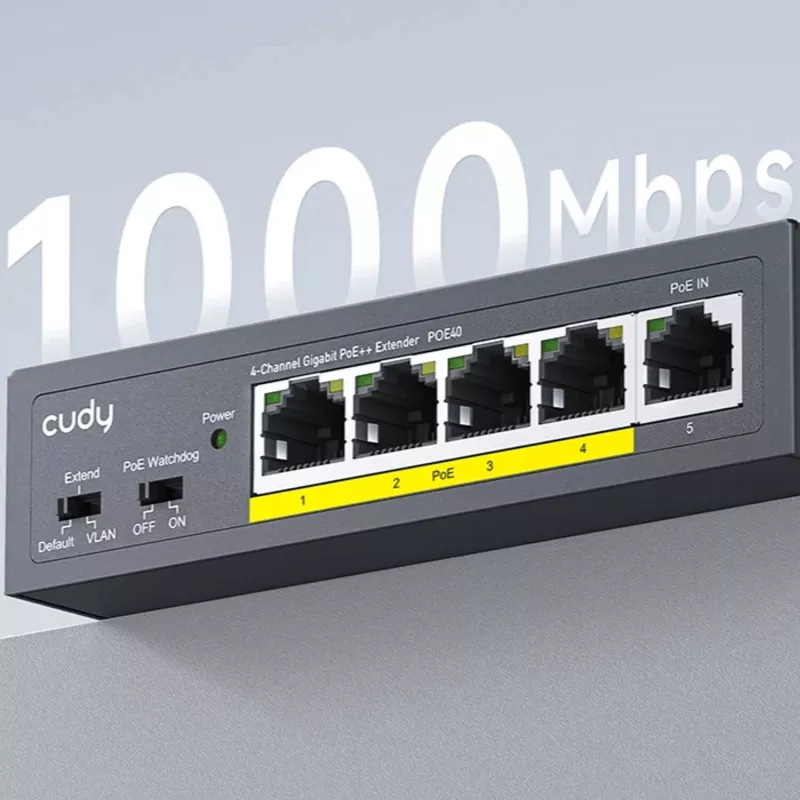 CUDY POE40 4-Port PoE Switch/Extender mit 1 Uplink, 802.3af/at, 250m Extend, Metallgehäuse