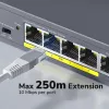 CUDY POE40 4-Port PoE Switch/Extender mit 1 Uplink, 802.3af/at, 250m Extend, Metallgehäuse