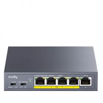 CUDY POE40 4-Port PoE Switch/Extender mit 1 Uplink, 802.3af/at, 250m Extend, Metallgehäuse