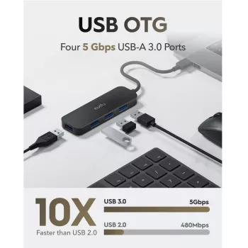 Cudy UH40A PortMate USB-A auf 4-Port USB 3.0 Hub 5Gbps Nur Daten Kunststoff Kompakt Schwarz