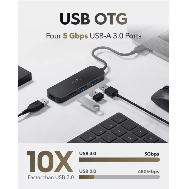 Cudy UH40A PortMate USB-A auf 4-Port USB 3.0 Hub 5Gbps Nur Daten Kunststoff Kompakt Schwarz