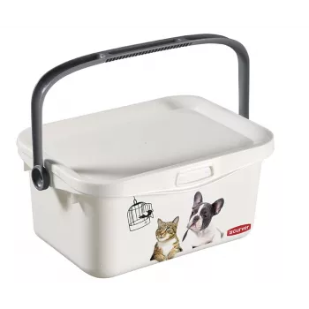 CURVER Multiboxx 3L Aufbewahrungsbox mit Deckel und Griff, Katzen- & Hunde-Design, Transparent mit Druck, 26x18x11cm