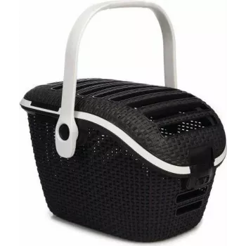 CURVER Haustiertransportbox Graphit - Rattan-Optik Kunststoffbox für Katzen & kleine Hunde bis 8kg