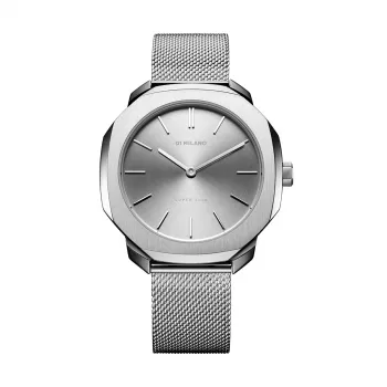 D1 Milano SSML01 Ultra Thin 36mm Herren-Quarzuhr mit schwarzem Zifferblatt und silbernem Edelstahlarmband