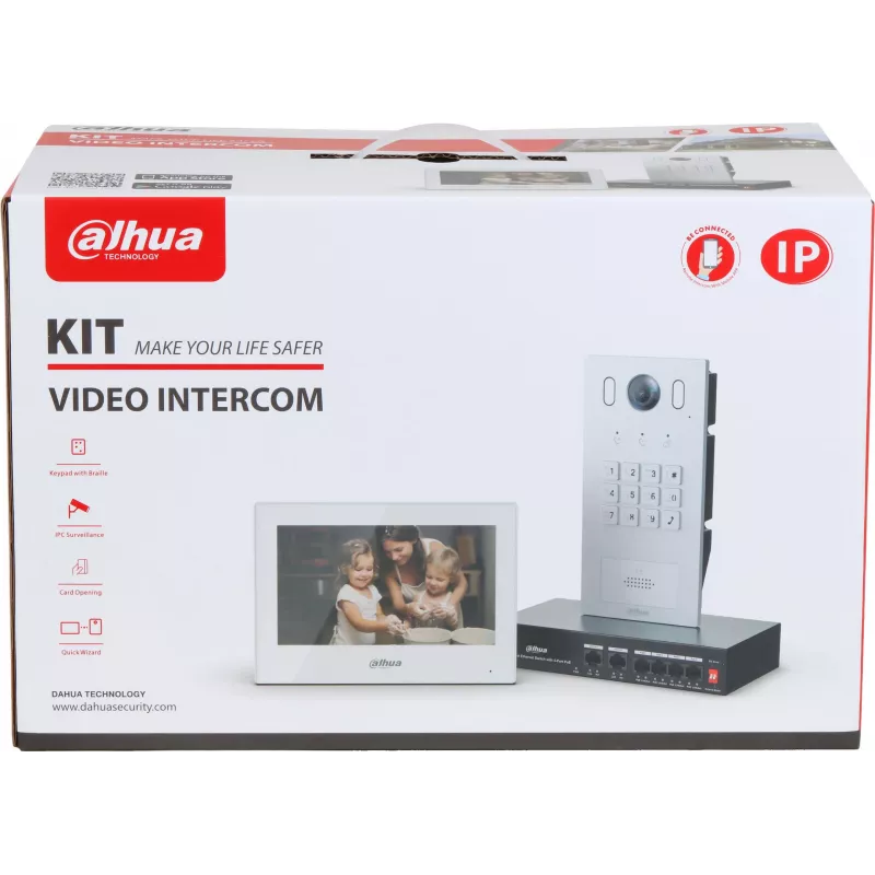 DAHUA KTP05(F) 2-Draht-IP-Video-Türsprechanlagen-Set mit 7-Zoll-Touchscreen-Innenmonitor, 2MP-Außenstation und Netzteil
