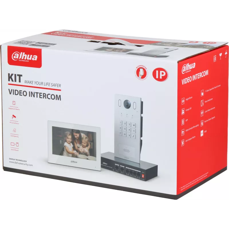 DAHUA KTP05(F) 2-Draht-IP-Video-Türsprechanlagen-Set mit 7-Zoll-Touchscreen-Innenmonitor, 2MP-Außenstation und Netzteil