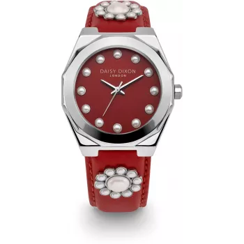 Daisy Dixon Damenuhr DD136PS Analog Quarz - 36mm Roségoldfarbenes Gehäuse, Rosafarbenes Zifferblatt, Rosafarbenes Kunstlederarmband