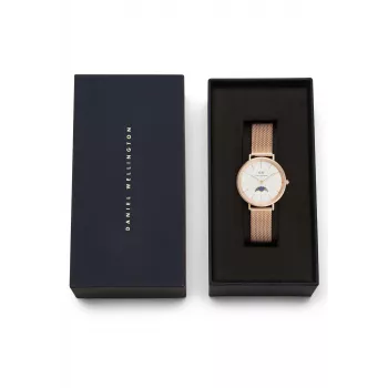 DANIEL WELLINGTON Petite Lumine 32mm Silberuhr mit Perlmuttzifferblatt und silbernem Mesh-Armband DW00100773