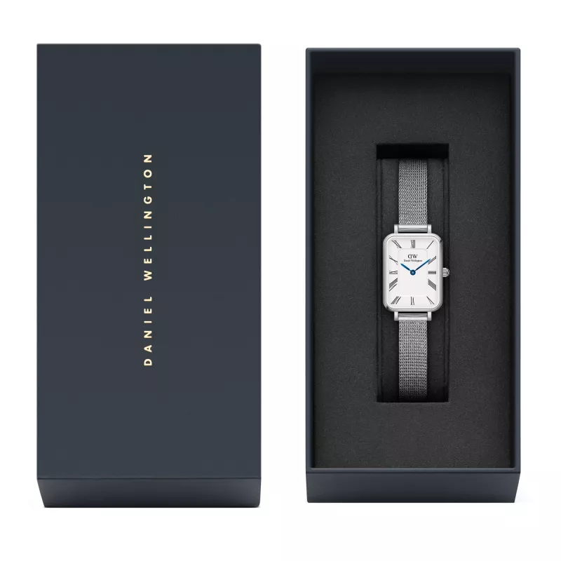 DANIEL WELLINGTON Quadro Damenuhr 26mm Roségold Edelstahl Schwarzes Leder DW00100690