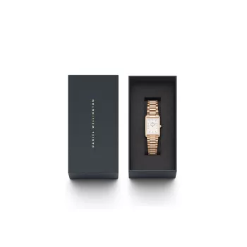 DANIEL WELLINGTON Quadro Damenuhr 32mm Roségold Edelstahl Schwarzes Leder